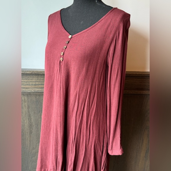 Anself Flowy Long Sleeve Asymmetrical Tunic Boho witchy Dress - maroon small - Picture 2 of 8